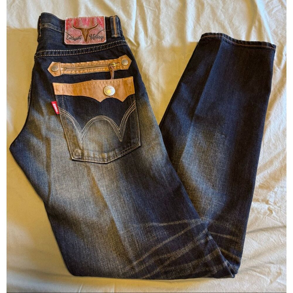 EDWIN Size 32 483XVS Western Zip Straight Denim Mustache Men Vintage Rare Japan